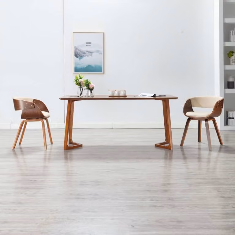 The Living Store Sedie da pranzo 2 pz. Legno curvo crema e Similcuoio