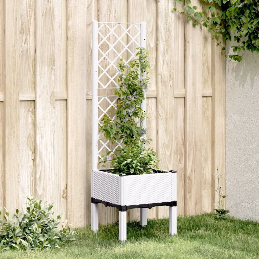 Fioriera da giardino con traliccio vidaXL bianca in plastica L/P/H: 40 x 40 x 142 cm