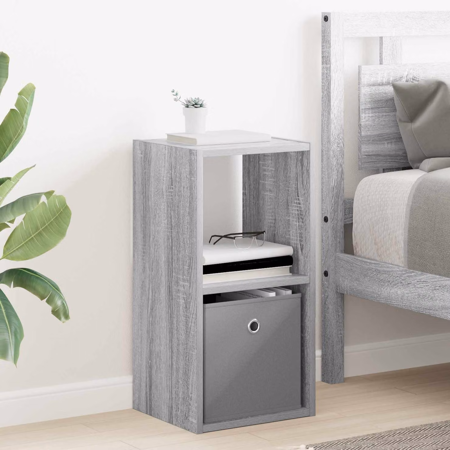 Comodino moderno vidaXL in legno MDF grigio L: 30,5 cm, P: 27 cm, H: 59,5 cm