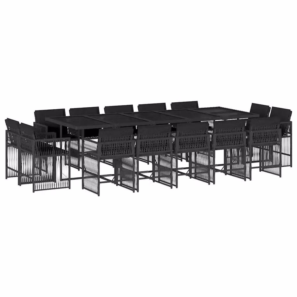 vidaXL Set da Pranzo da Giardino 15 pz in Polyrattan Nero con Cuscini e Tavolo in Vetro – 2