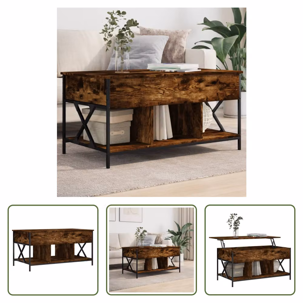 The Living Store tavolino in rovere fumé 100x55x50 cm materiale a base di legno e metallo