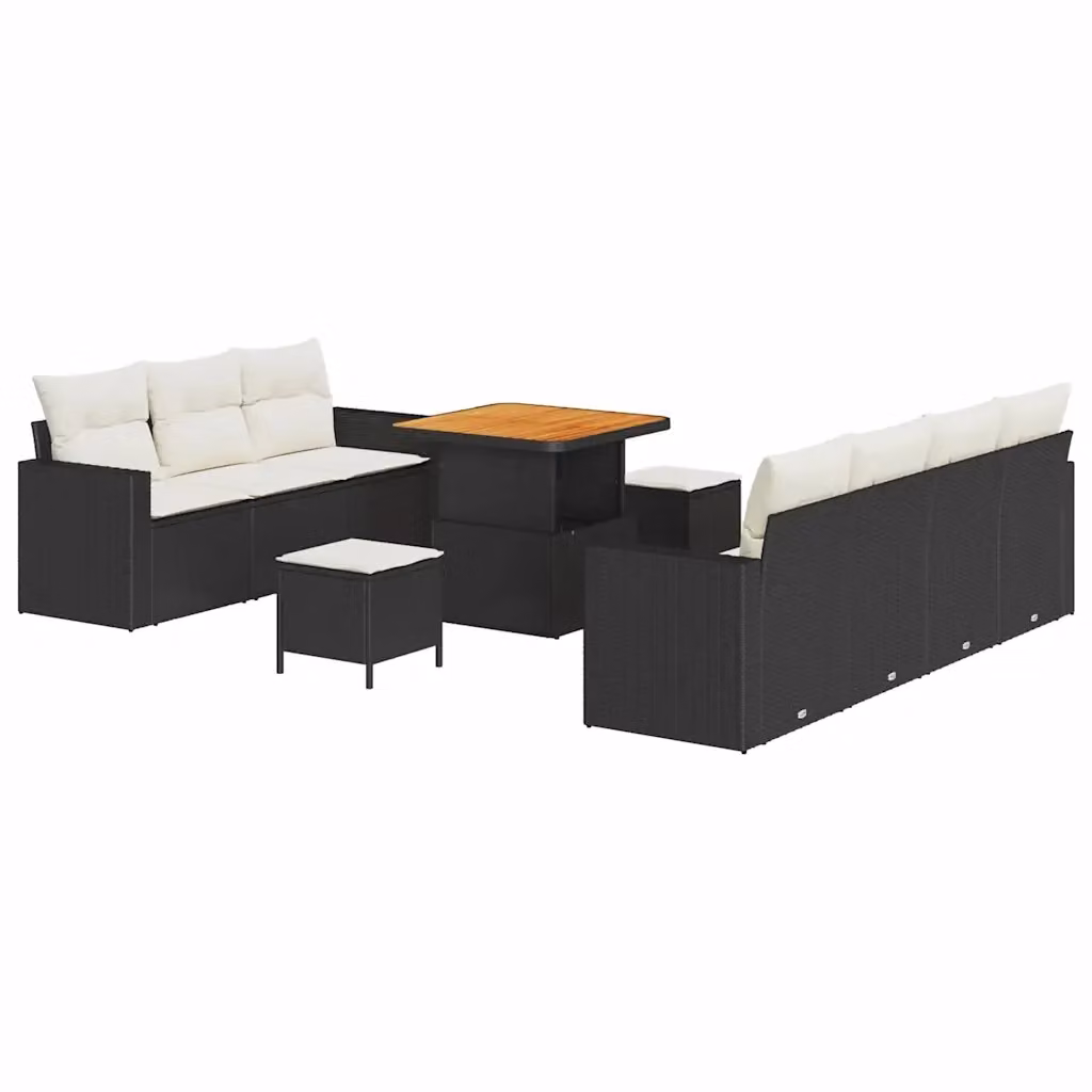Set Divano da Giardino vidaXL 10 Pezzi in Polyrattan Nero con Cuscini e Tavolino da Esterno – 2