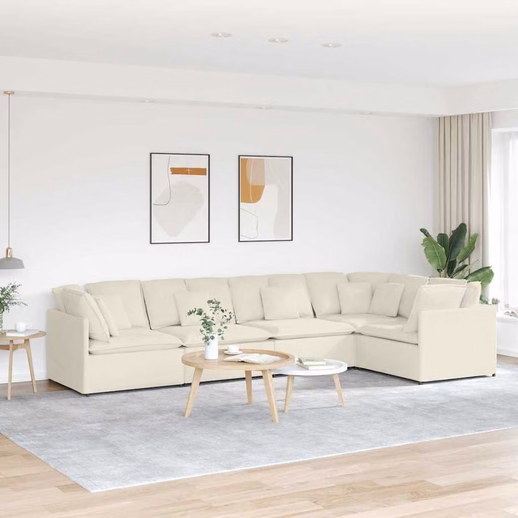 vidaXL Divano Modulare a L in Velluto Beige con Cuscini e Struttura in Metallo e Legno