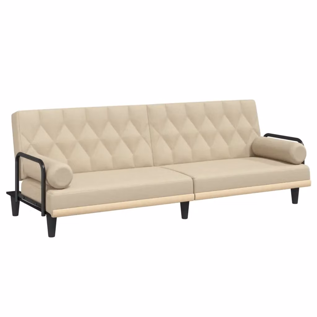 Divano Letto Moderno vidaXL in Tessuto Beige con Struttura in Legno – 2