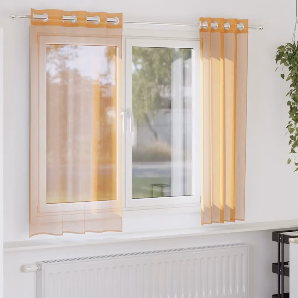 Set di 2 tende in voile semi-trasparenti vidaXL con occhielli, arancione, L: 140 cm x H: 175 cm