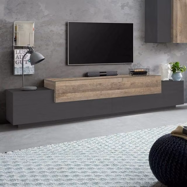 Mobile porta TV Tiche DMORA, Credenza bassa da soggiorno moderna in Antracite e Acero, L: 240 cm, P: 45 cm, H: 52 cm – 1