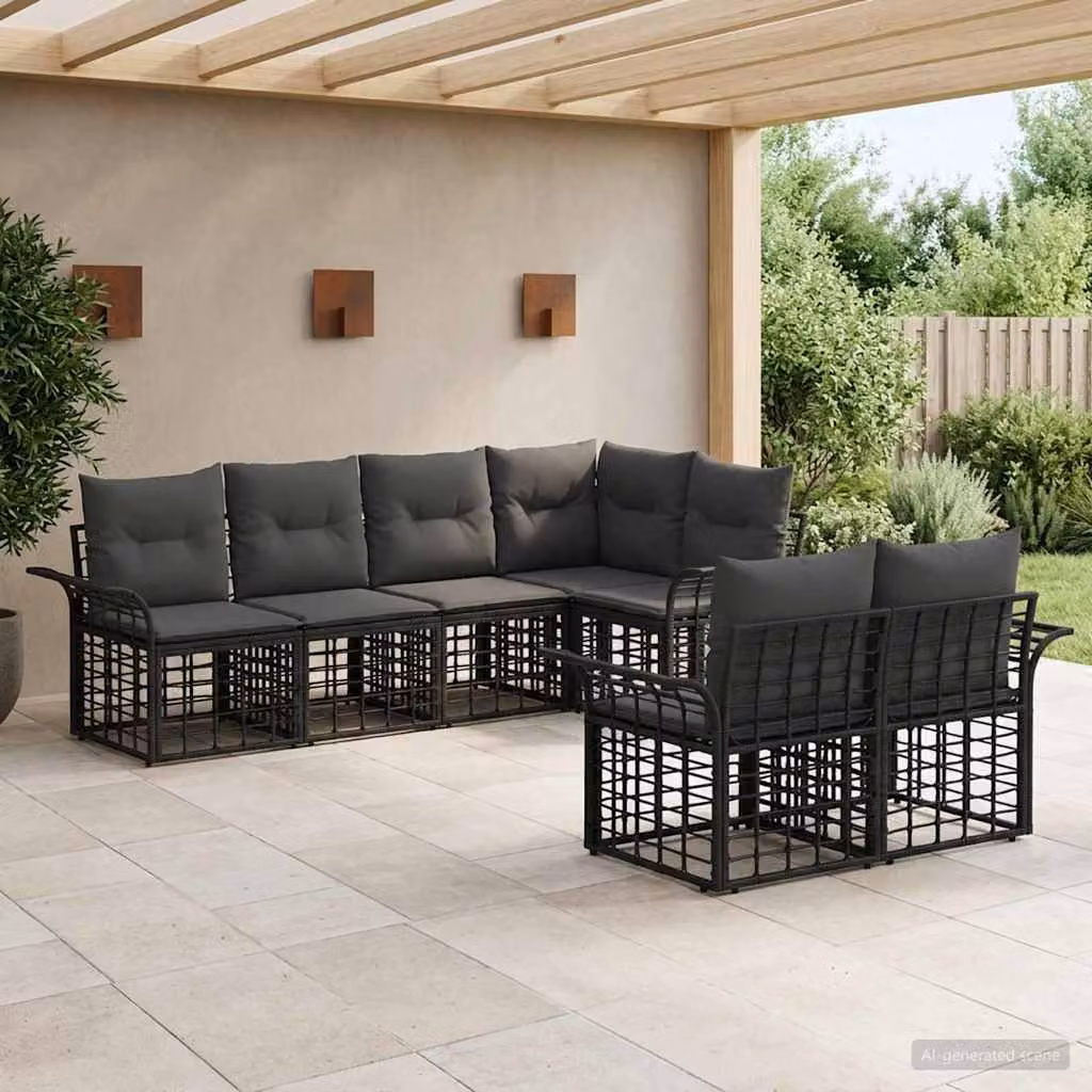 Maison Exclusive - Set da esterno per divano, 7 pezzi, nero e grigio scuro, in poliestere