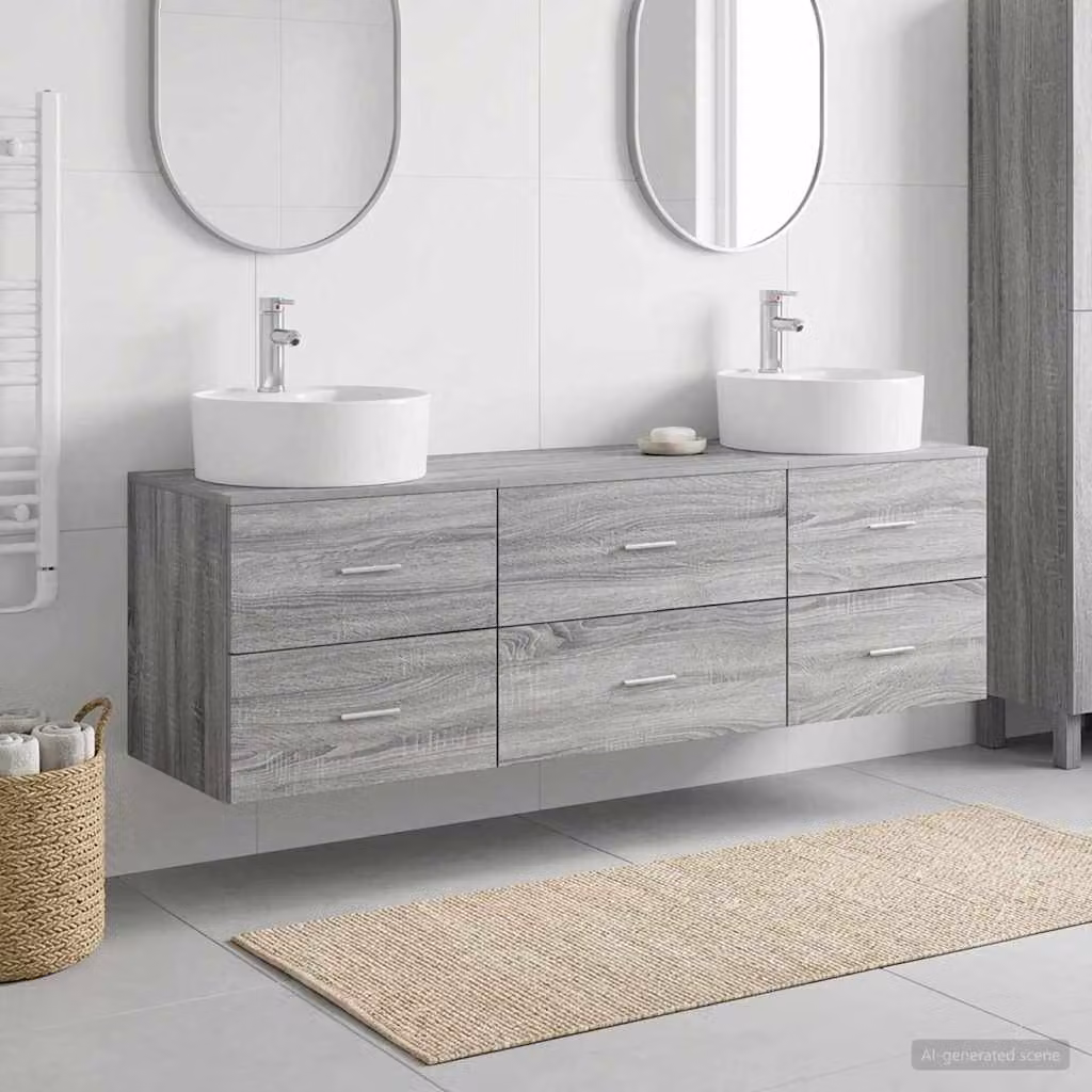Set di 3 mobili da bagno moderni vidaXL in legno grigio, L/P/H: 161,5 x 44,5 x 82 cm