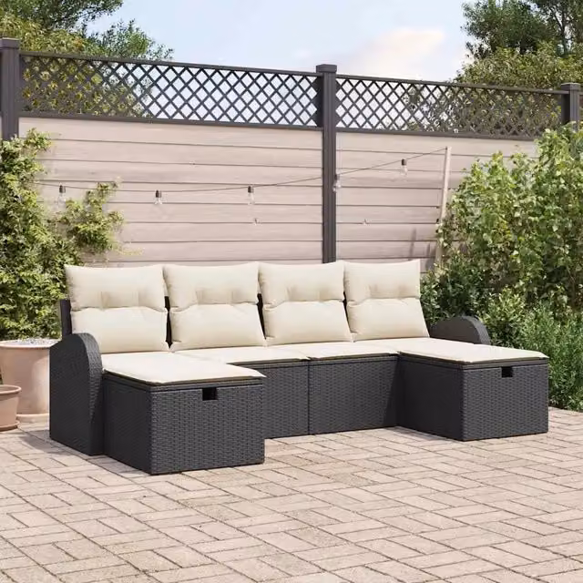 Set di divani 6 pz Nero e Crema polyrattan 3359116