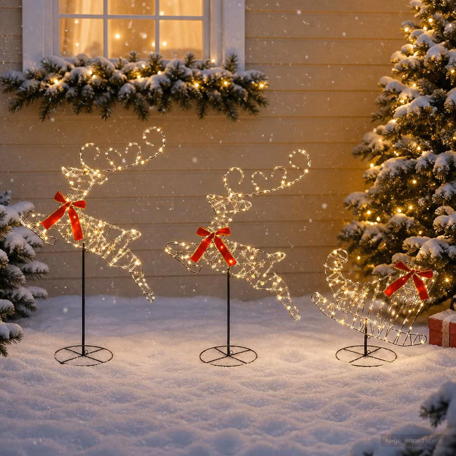 vidaXL Renna di Natale con slitta 3 pz 160 LED Bianco caldo