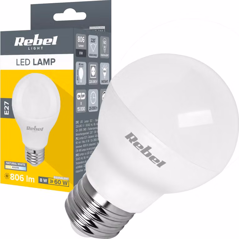 Lampada LED E27 G45 8W 806lm 4000K Ribelle