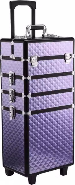 Trolley Portatrucchi Professionale Zephmum con Ruote e Ripiani Viola L: 33.5 cm, P: 23 cm, H: 76/95.5 cm