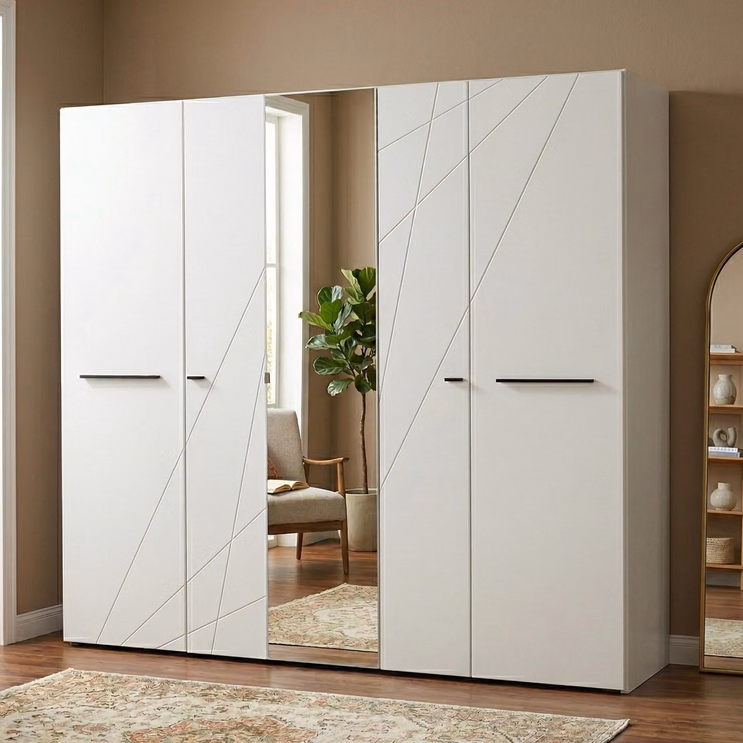 Dmora Guardaroba Grande Martano 224x206h cm Bianco Opaco, Appendiabiti 6 Ripiani