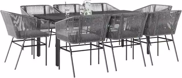 Set da Pranzo da Giardino 9 pz con Cuscini Polyrattan Vetro 3334631