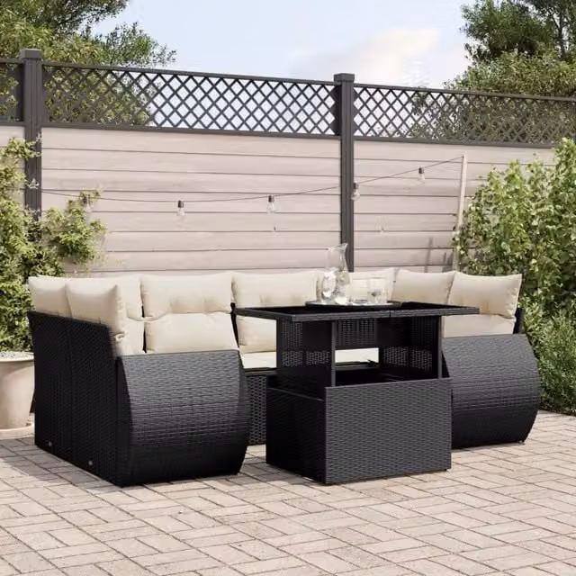 Set Divani da Giardino con Cuscini 7pz Nero Polyrattan 3268386