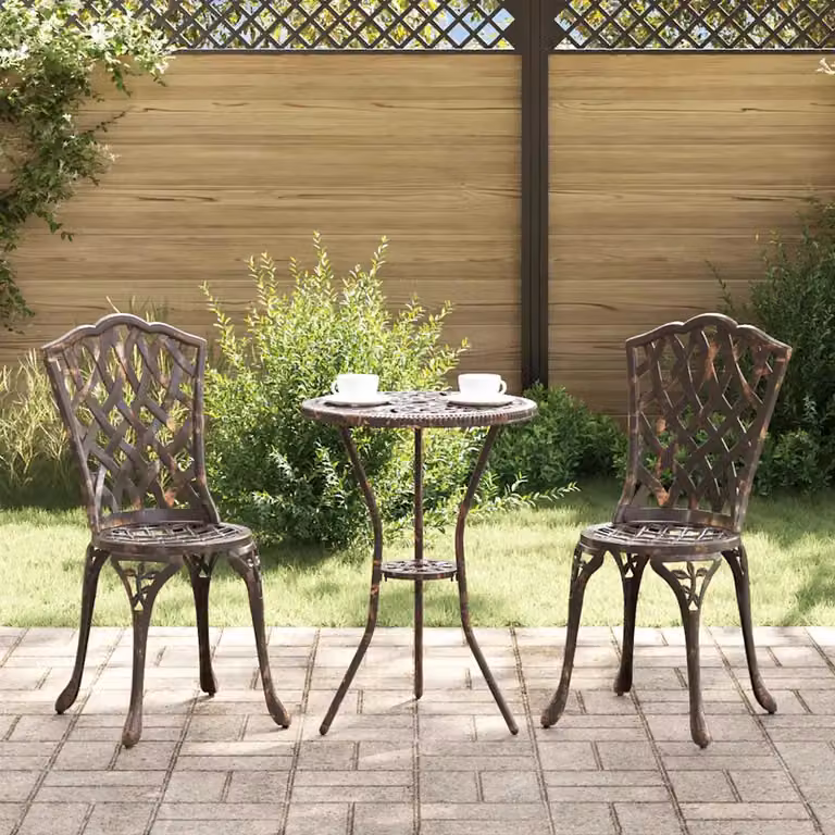 Set Bistro da Giardino Moderno vidaXL in Alluminio Verniciato Bronzo, 3 Pezzi