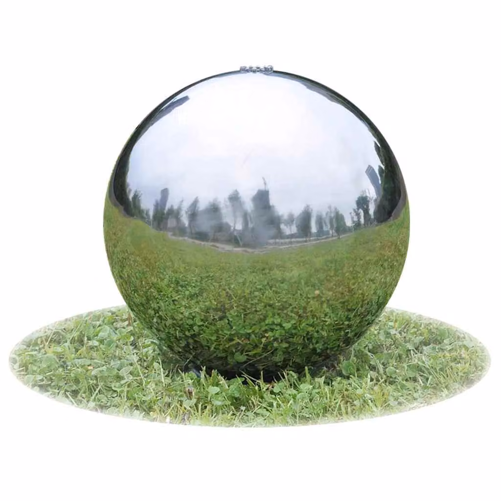 Fontana da giardino a sfera vidaXL in acciaio inox color argento con LED, diametro: 20 cm