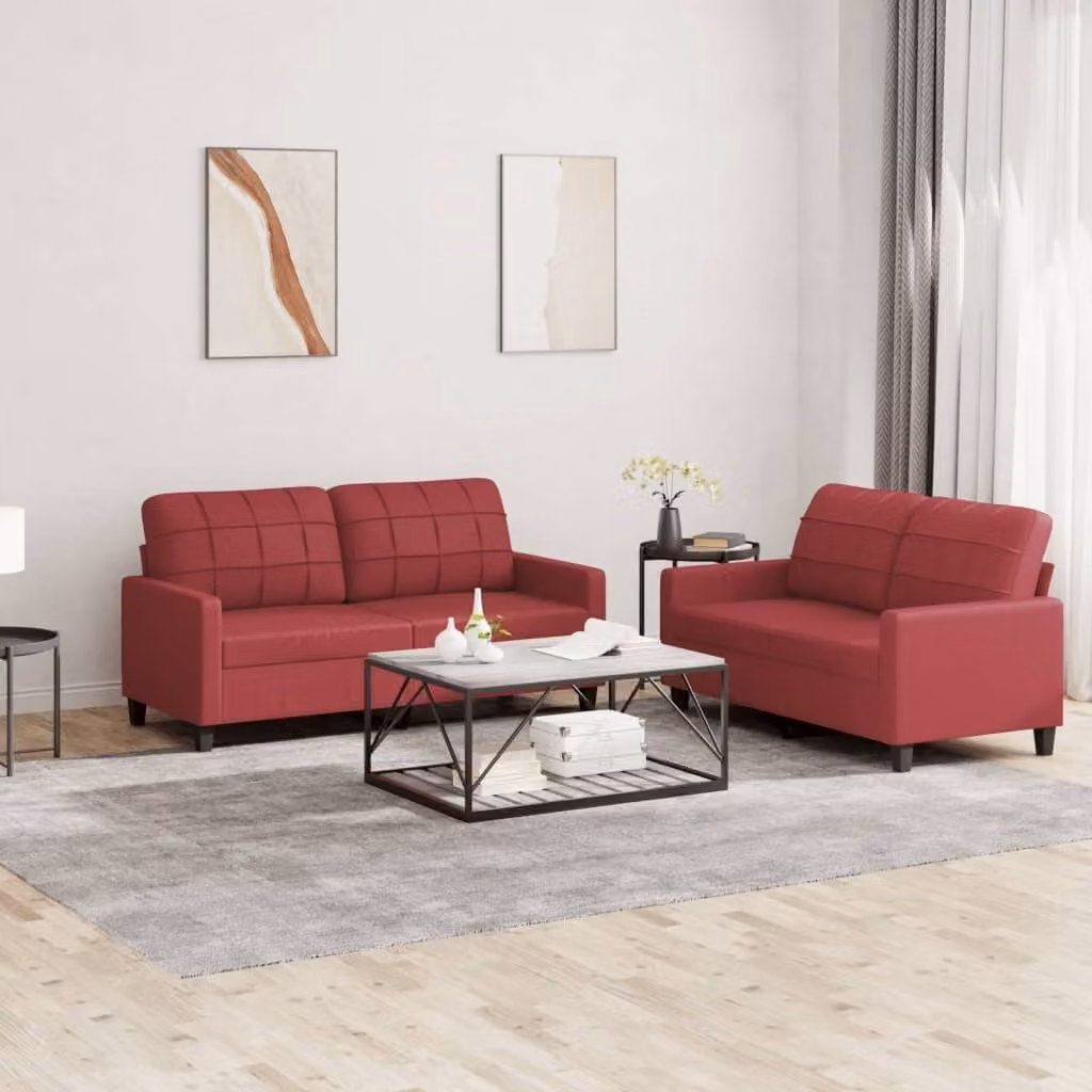 Maison Exclusive - Set divano a 2 posti con cuscini in ecopelle color bordeaux