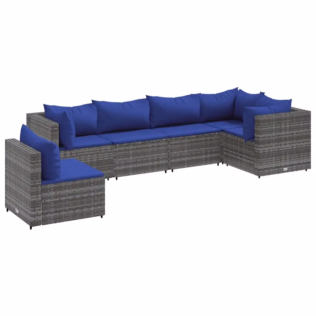 vidaXL Set Divani da Giardino a L 6 pz con Cuscini in Polyrattan e Struttura in Acciaio, Grigio e Blu – 2