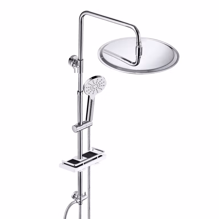 JOHO set doccia a pioggia in acciaio inox con asta doccia, sistema doccia senza rubinetto con mensola doccia cromata (soffione D30cm)