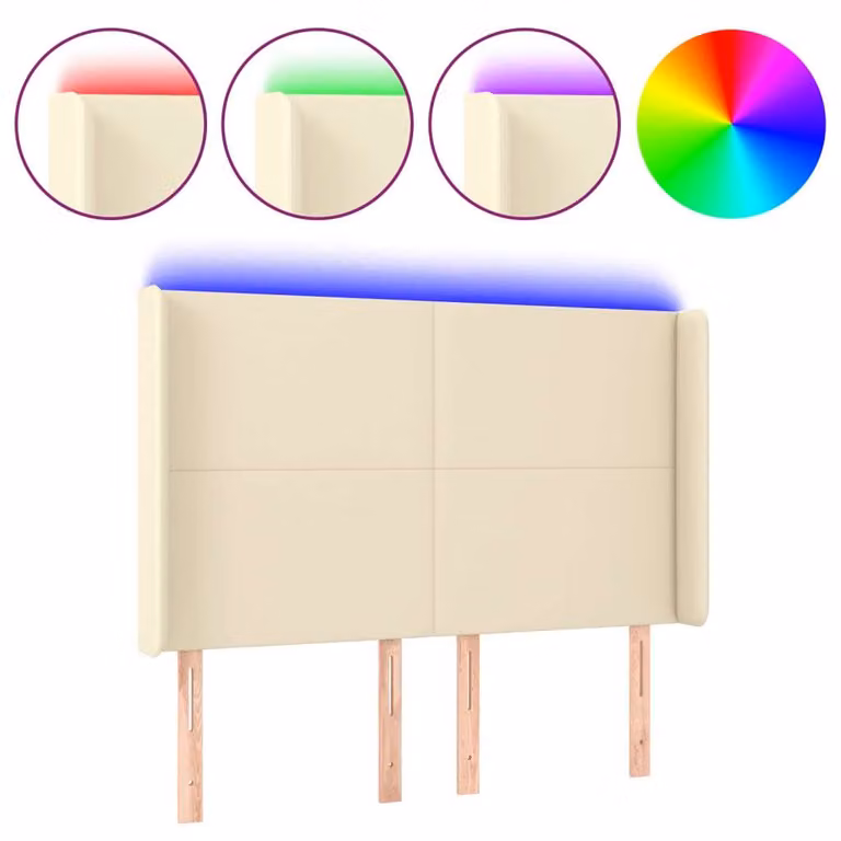 Testiera a LED Crema 147x16x118/128 cm in Pelle finta