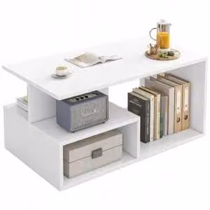 Tavolino scandinavo bianco con ripiano per soggiorno in stile loft, grande e versatile, 90/43/51 cm