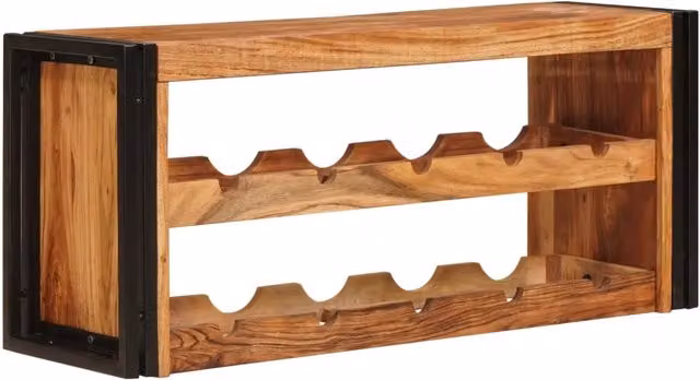 Portabottiglie in legno di acacia massello e metallo stile industrial CFW1934038 marrone L: 100 cm, P: 45 cm, H: 33 cm – 1