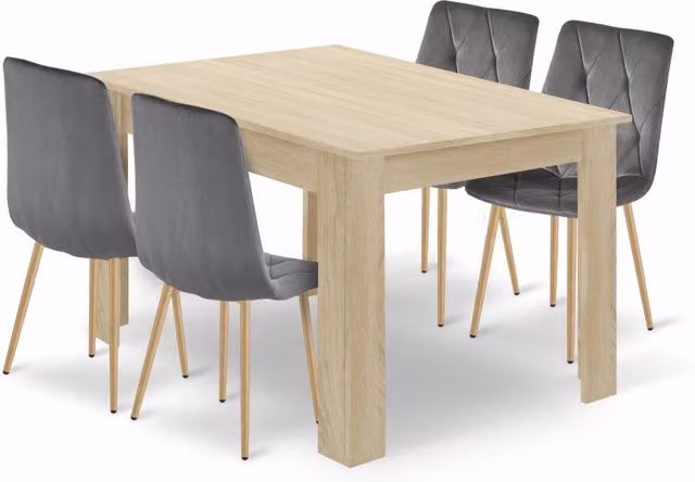 Set da tavolo VALORA NP con 4 sedie TYRA grigie - Rovere Sonoma 120x80