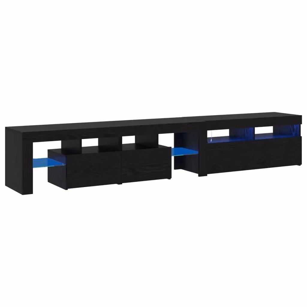 Mobile TV moderno vidaXL in legno ingegnerizzato e vetro, colore nero, con illuminazione integrata e scomparti multimediali – 2