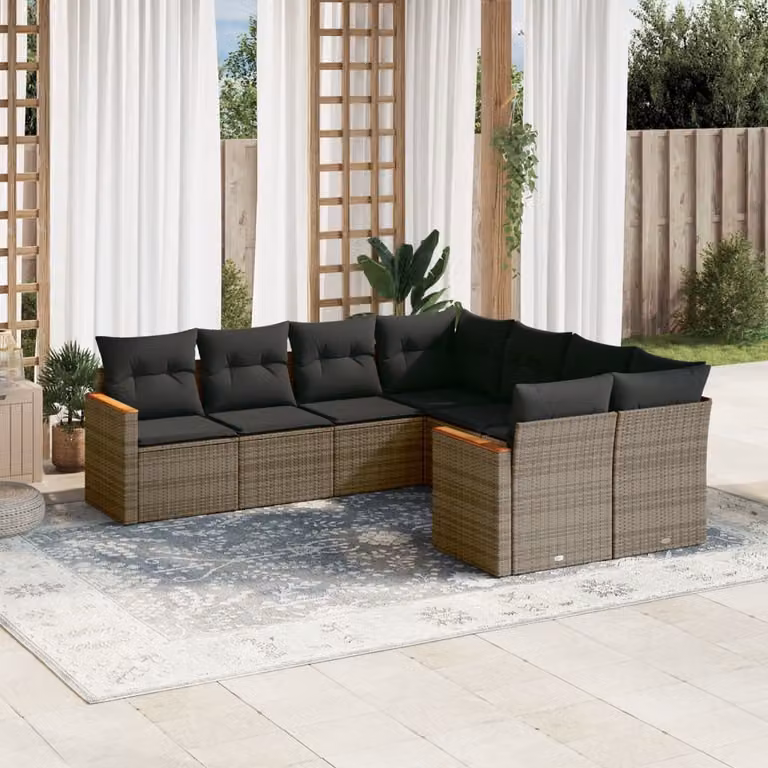Set Divano da Giardino vidaXL 8 pz a Forma a L con Cuscini Grigio in Polyrattan e Acciaio