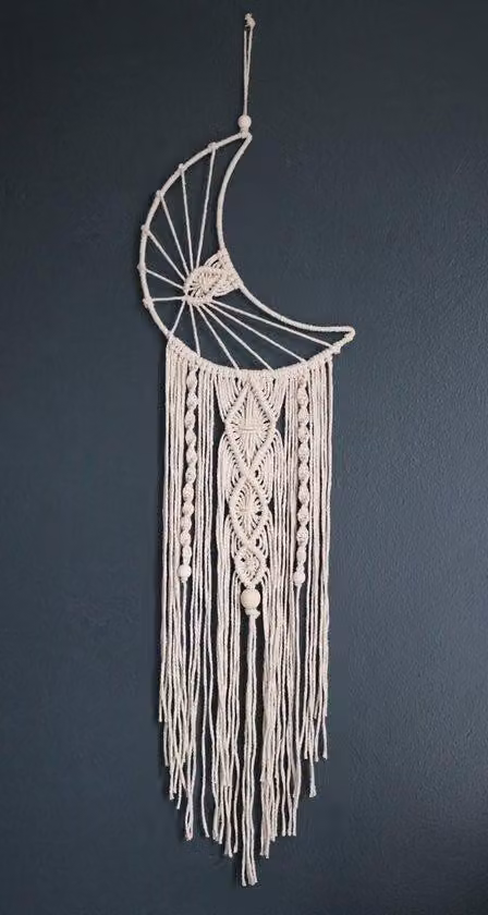 Unyqoos® - Acchiappasogni in macramè – decorazione da parete bohémien realizzata a mano con corda di cotone riciclato al 100%, dimensioni 25 x 90 cm