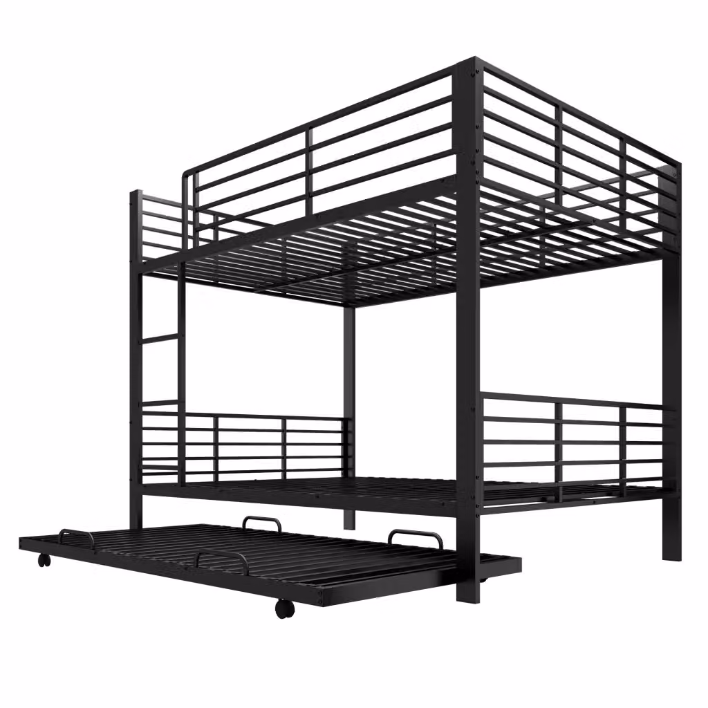 Letto a castello Chicfurn a 3 posti con letto estraibile, scala e barriere di sicurezza, in metallo nero, L/P/H: 140 x 200 cm – 2