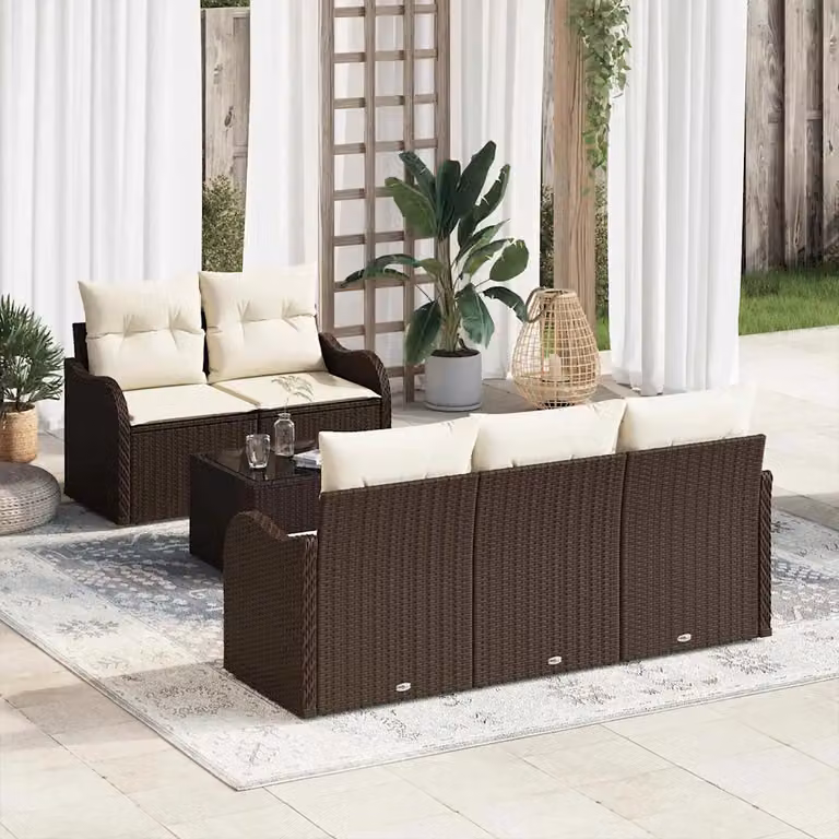Set Divano da Giardino vidaXL a forma a U composto da 6 pezzi con tavolino, colore marrone e beige