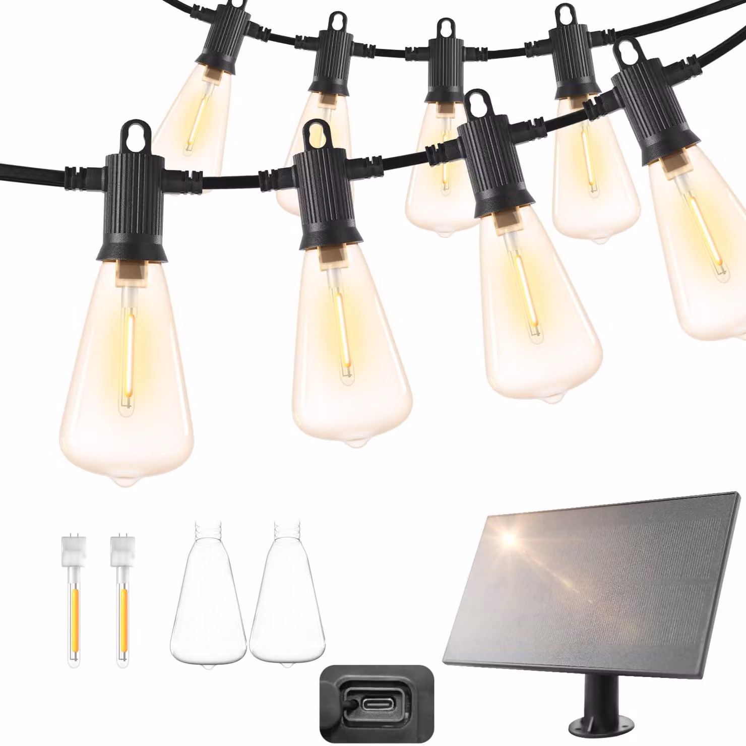 Catena luminosa solare, 15 metri, grado di protezione IP65, 20+2 LED, 4 modalità, per uso esterno