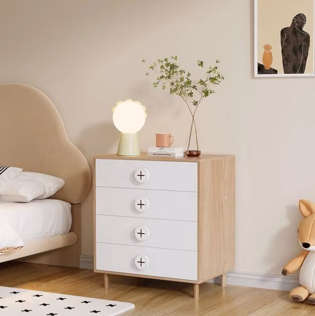Mobile contenitore con 4 cassetti in MDF bianco e naturale 80 x 54 x 90 cm