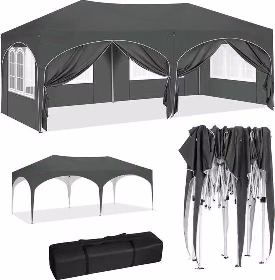 Tenda da Festa - 6 Pareti - Opvouglabile - Acquaparata - Tenda da Sdraio - Tenda da Picnic - Altezza Regolabile - Protezione UV - Pergola con Panno di Ombra