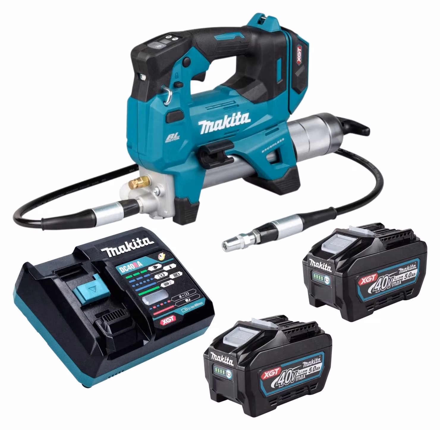 Pompa a pressione a batteria Makita GP 001 GT201 40 V max. 690 bar Brushless + 2 batterie da 5,0 Ah + caricabatterie
