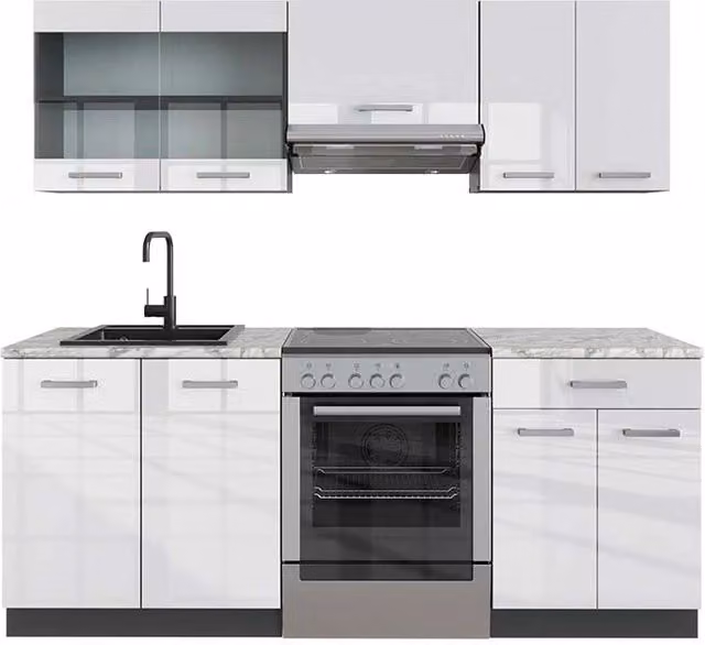 Cucina componibile moderna Vicco R-Line Bianco lucido e Antracite L: 200 cm