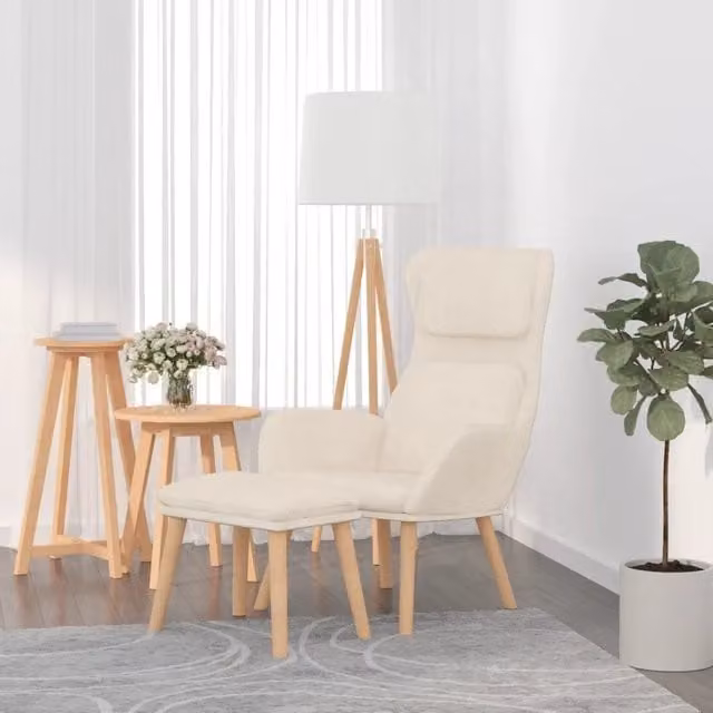 Poltrona Relax con Poggiapiedi vidaXL in Velluto Bianco per Soggiorno Moderno