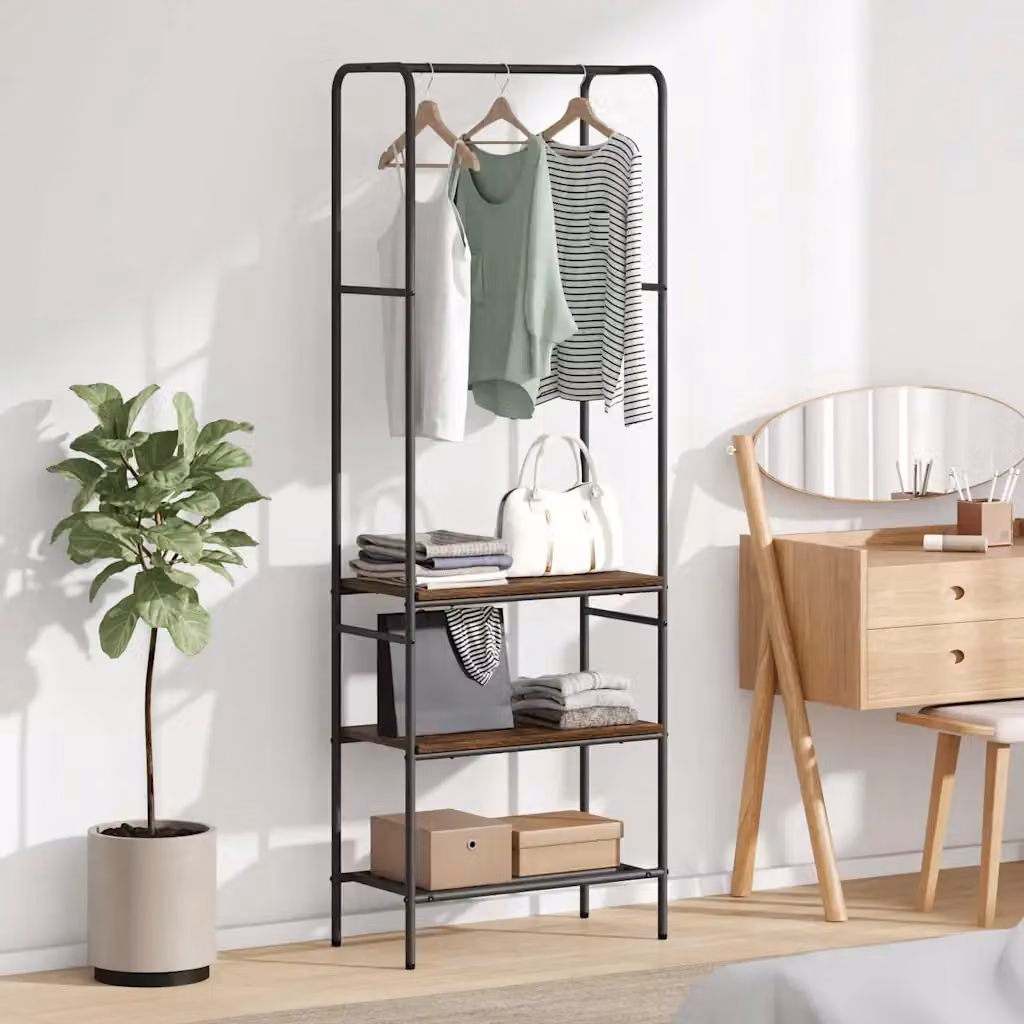 Stendibiancheria vidaXL in stile industriale con appendiabiti, Rovere fumé e Nero, L 60 x P 30 x H 171 cm