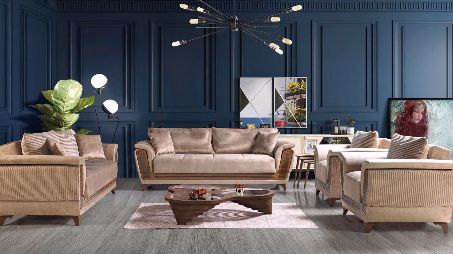 Sofagarnitur 3+2+1+1 Sitzer Textil Modern Komplett Sessel Sofa 3 Sitzer Luxus