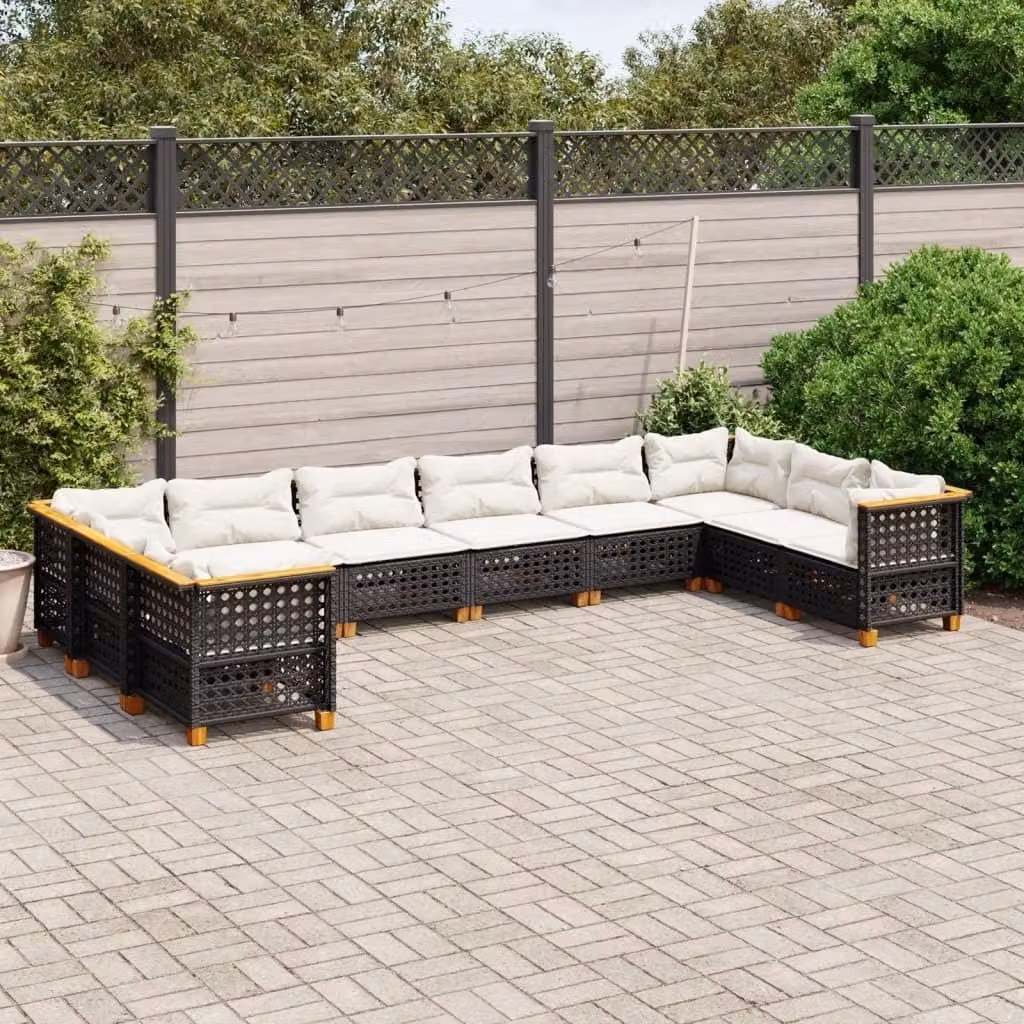Maison Exclusive - Set da giardino 10 pezzi con cuscini in polyrattan nero