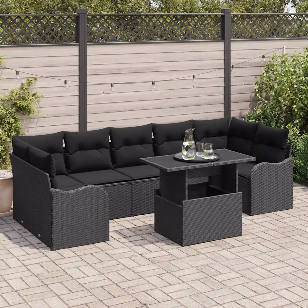Set Divano da Giardino vidaXL 8 Pezzi Moderno con Cuscini Nero in Polyrattan e Acciaio – 1