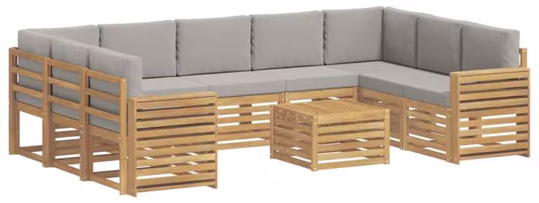 Set di divani da esterno, 10 pezzi, bianco e grigio chiaro