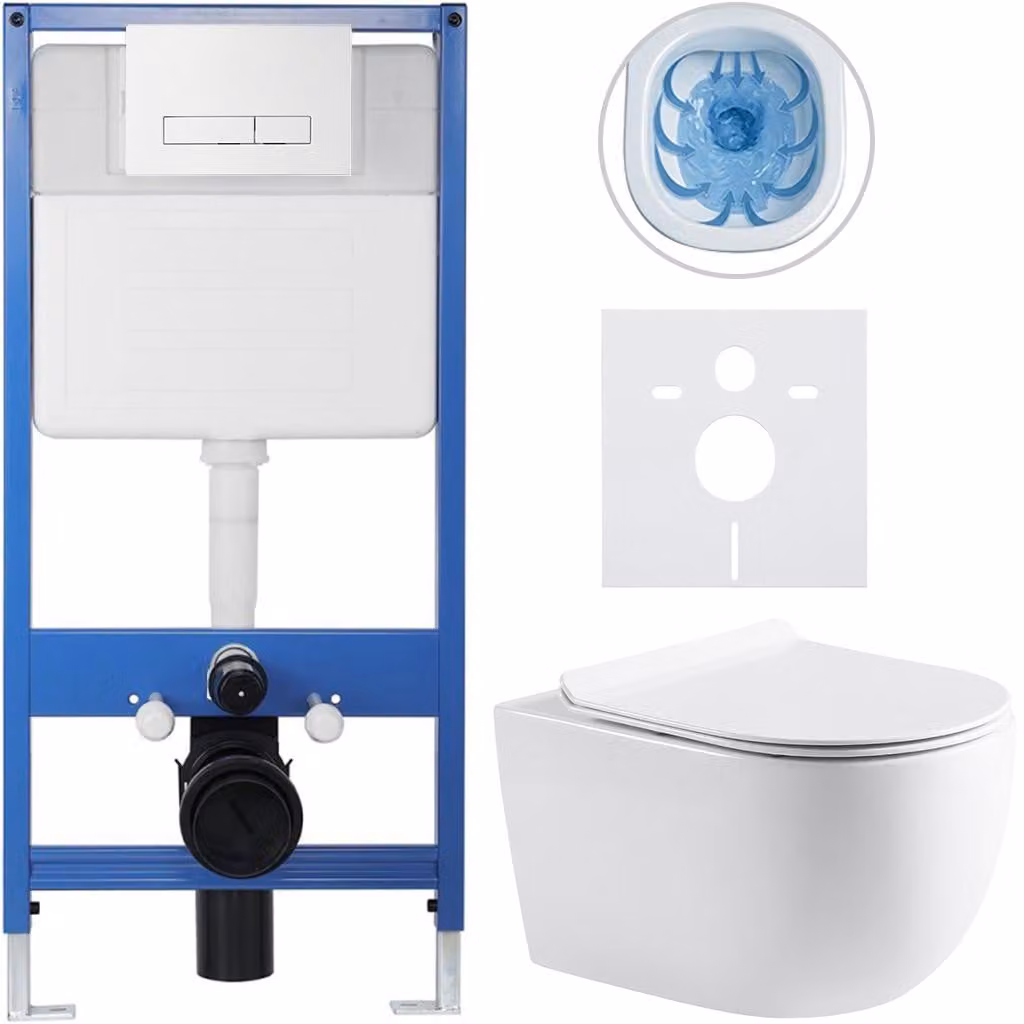 CERANO - Set completo per WC da incasso Lite/Felci - bianco lucido - Pulsante WC Slim, bianco - Installazione a parete/cartongesso - 52,5x36 cm