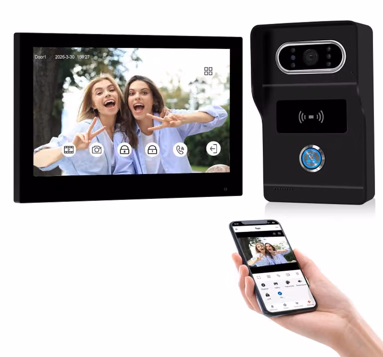 Citofono video con schermo da 7 pollici e risoluzione 1080p - Cablato e resistente agli agenti atmosferici - Nero