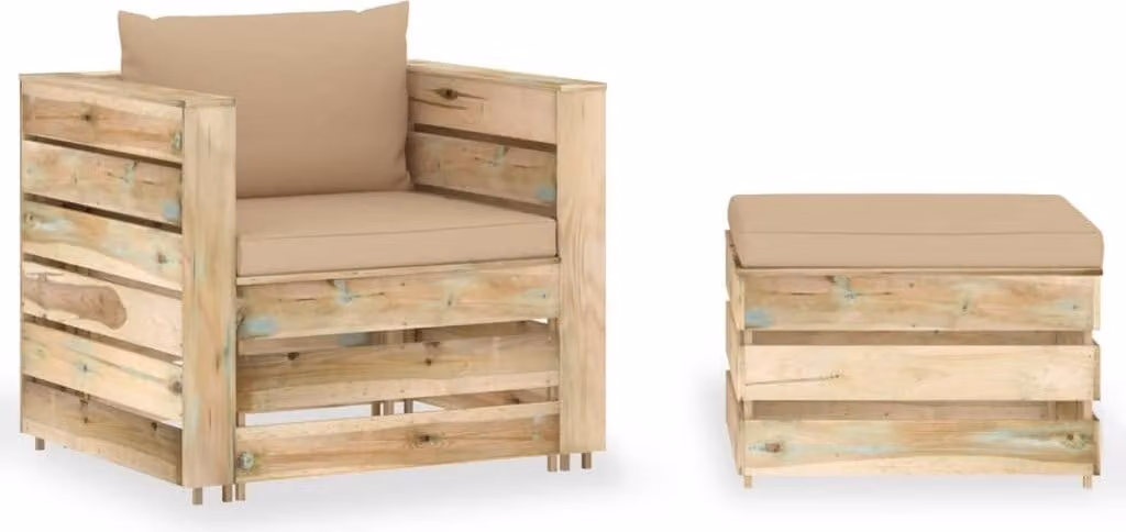 Maison Exclusive - Set da giardino a 2 pezzi con cuscini, verde, in legno trattato