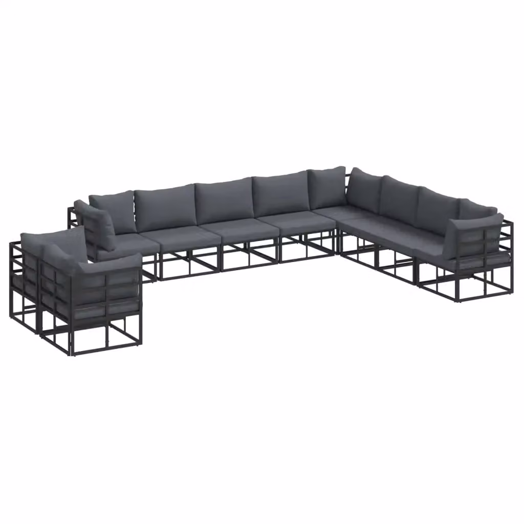 Set Divano da Giardino a L vidaXL in Alluminio Verniciato Nero con Cuscini Antracite e Rivestimenti Rimovibili – 2