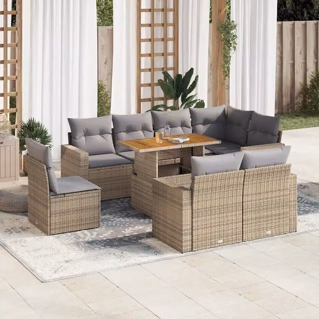 Set Divano da Giardino a L vidaXL in Polyrattan con Cuscini Beige e Tavolino da Caffè