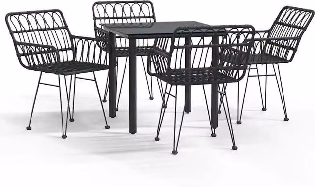 Set da Pranzo da Giardino 5 pz | Set Salotto da Giardino Nero in Polyrattan